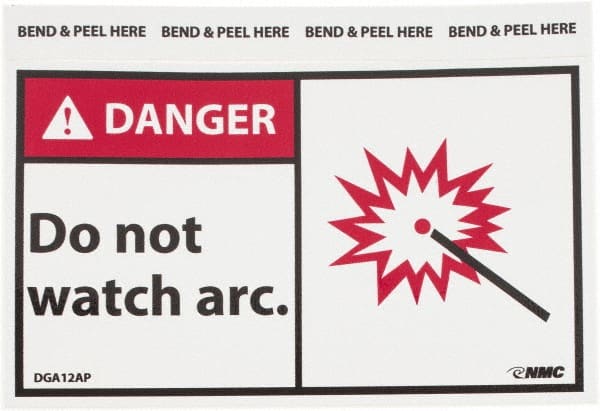 NMC - Accident Prevention Label, Header: DANGER - Legend: Danger - Do Not Watch the Arc, English, Red, Black & White, 5" Long x 3" High, Sign Muscle Finish - Exact Tooling