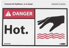 NMC - Hazardous Materials Label, Header: DANGER - Legend: Danger - Hot, English, Red, Black & White, 5" Long x 3" High, Sign Muscle Finish - Exact Tooling