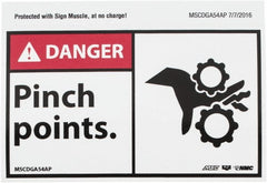 NMC - Accident Prevention Label, Header: DANGER - Legend: Danger - Pinch Points, English, Red, Black & White, 5" Long x 3" High, Sign Muscle Finish - Exact Tooling