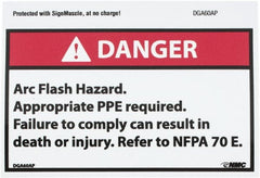 NMC - Accident Prevention Label, Header: DANGER - Legend: Danger - Arc Flash Hazard - Appropriate Pipe Required - Failure to Comply Can Result in Death or Injury - Refer to NFPA 70e, English, Red, Black & White, 5" Long x 3" High, Sign Muscle Finish - Exact Tooling