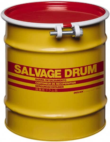 Made in USA - 10 Gallon Cylindrical Carbon Steel Open Head Drum - 17" High x 14" Diam - Exact Tooling