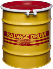 Made in USA - 20 Gallon Yellow with Red Cover Carbon Steel Open Head Drum - 19-1/4" High x 18-1/4" Diam - Exact Tooling