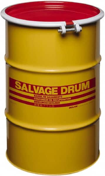 Made in USA - 30 Gallon Cylindrical Carbon Steel Open Head Drum - 27-1/2" High x 18-1/4" Diam - Exact Tooling