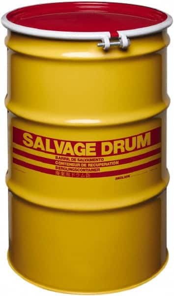 Made in USA - 55 Gallon Cylindrical Carbon Steel Open Head Drum - 33" High x 22-1/2" Diam - Exact Tooling