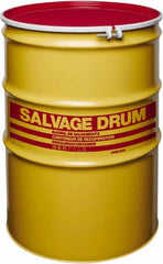 Made in USA - 110 Gallon Yellow with Red Cover Cylindrical Carbon Steel Open Head Drum - 41" High x 30" Diam - Exact Tooling