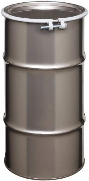Made in USA - 16 Gallon Cylindrical Stainless Steel Open Head Drum - 27" High x 14" Diam - Exact Tooling