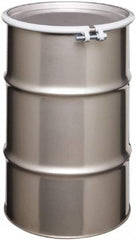 Made in USA - 30 Gallon Cylindrical Stainless Steel Open Head Drum - 27-1/2" High x 18-1/4" Diam - Exact Tooling