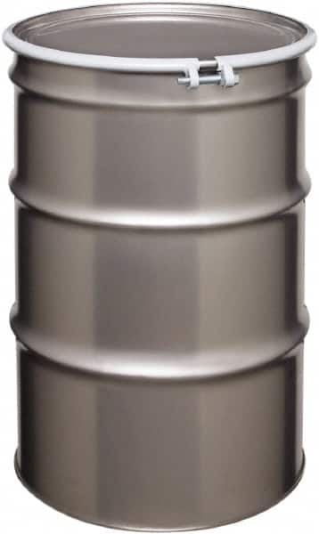 Made in USA - 55 Gallon Cylindrical Stainless Steel Open Head Drum - 33" High x 22-1/2" Diam - Exact Tooling