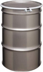 Made in USA - 55 Gallon Cylindrical Stainless Steel Open Head Drum - 33" High x 22-1/2" Diam - Exact Tooling