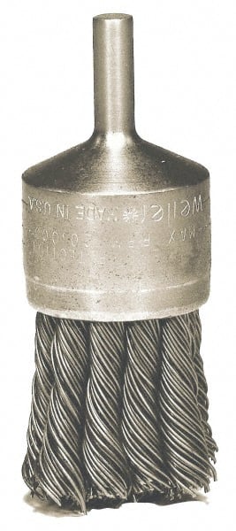 Weiler - 1-1/8" Brush Diam, Knotted, End Brush - 1/4" Diam Shank, 20,000 Max RPM - Exact Tooling