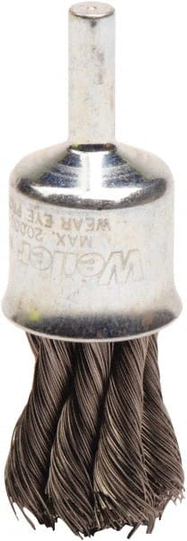 Weiler - 3/4" Brush Diam, Knotted, End Brush - 1/4" Diam Shank, 20,000 Max RPM - Exact Tooling