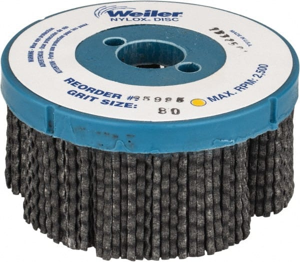 Weiler - 4" 80 Grit Silicon Carbide Disc Brush - Medium Grade, Plain Hole Connector, 1-1/2" Trim Length, 7/8" Arbor Hole - Exact Tooling