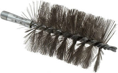 Schaefer Brush - 4-1/2" Brush Length, 3" Diam, Double Stem, Single Spiral Tube Brush - 7-1/4" Long, Stainless Steel, 1/4" NPSM Male Connection - Exact Tooling