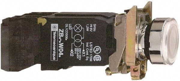 Schneider Electric - 22mm Mount Hole, Flush, Pushbutton Switch with Contact Block - Round, Green Pushbutton, Illuminated, Momentary (MO) - Exact Tooling