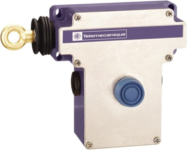 Telemecanique Sensors - 10 Amp, NO/NC Configuration, Left Hand Operation, Rope Operated Limit Switch - Pushbutton Reset, Cable Pull, 300 VAC/VDC - Exact Tooling