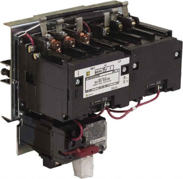 Square D - 110 Coil VAC at 50 Hz, 120 Coil VAC at 60 Hz, 45 Amp, NEMA Size 2, Reversible Open Enclosure NEMA Motor Starter - 3 Phase hp: 10 at 200 VAC, 15 at 230 VAC, 25 at 460 VAC, 25 at 575 VAC - Exact Tooling