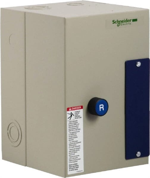 Schneider Electric - 3 Pole, 25 Amp, 120 Coil VAC, Nonreversible Enclosed IEC Motor Starter - 1 Phase Hp: 2 at 120 VAC, 3 at 240 VAC, 3 Phase Hp: 15 at 460 VAC, 20 at 575 VAC, 7.5 at 208 VAC, 7.5 at 230 VAC - Exact Tooling