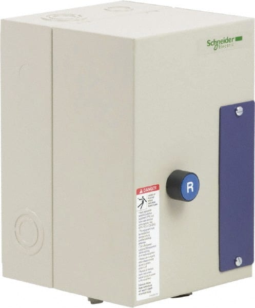 Schneider Electric - 9 Amp, 24 Coil VAC, Nonreversible Enclosed IEC Motor Starter - 1 Phase Hp: 0.3 at 120 VAC, 1 at 240 VAC, 3 Phase Hp: 2 at 208 VAC, 2 at 230 VAC, 5 at 460 VAC, 7.5 at 575 VAC - Exact Tooling