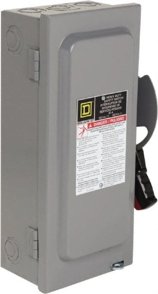 Square D - 30 Amp, 600 VAC/VDC, 3 Pole Nonfused Safety Switch - NEMA 1, 10 hp at 600 VAC, 15 at 600 VDC (Single Phase), 30 hp at 600 VAC, 15 hp at 600 VDC (Triple Phase) - Exact Tooling