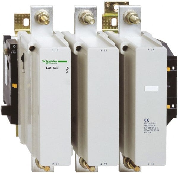 Schneider Electric - 3 Pole, 220 Coil VAC, 630 Amp at 440 VAC, Nonreversible IEC Contactor - Bureau Veritas, CCC, CSA, DNV, EN/IEC 60947-1, EN/IEC 60947-4-1, GL, JEM 1038, LROS, RINA, RMRoS, RoHS Compliant, UL Listed - Exact Tooling