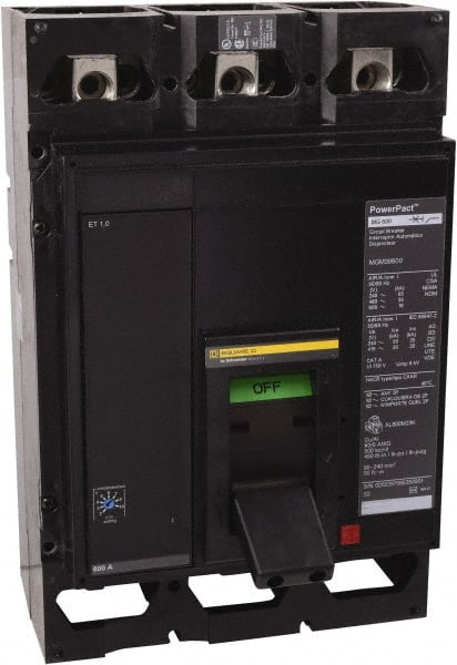 Square D - 800 Amp, 600 V, 3 Pole, Panel Mount Molded Case Circuit Breaker - Multiple Breaking Capacity Ratings - Exact Tooling