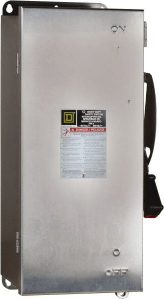 Square D - 100 Amp, 240 VAC, 250 VDC, 2 Pole Fused Safety Switch - NEMA 12, 3, 3R, 4 & 4X, 15 hp at 240 VAC, 20 hp at 250 VDC (Single Phase), 30 hp at 240 Vac, 20 hp at 250 VDC (Triple Phase), DPST Contact Form - Exact Tooling