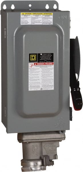 Square D - 60 Amp, 600 VAC, 3 Pole Nonfused Safety Switch - NEMA 12 & 3R, 30 hp at 600 VAC (Single Phase), 60 hp at 600 VAC (Triple Phase) - Exact Tooling