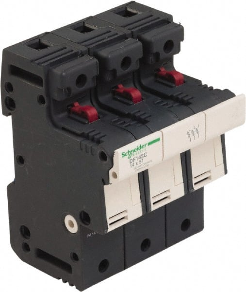 Schneider Electric - 3 Pole, 600 Volt, 50 Amp, DIN Rail Mount Fuse Holder - Compatible with 51mm Long x 70mm Wide and 14mm Diameter Fuse - Exact Tooling