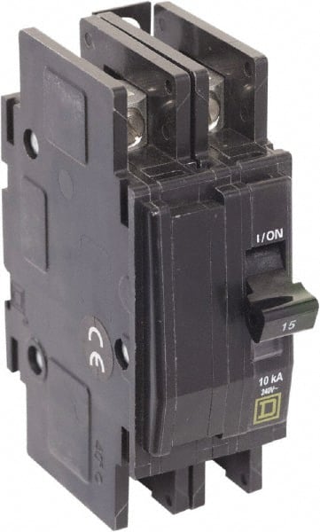Square D - 15 Amp, 240 VAC, 2 Pole, Panel Mount Miniature Circuit Breaker - 14-2 AWG - Exact Tooling