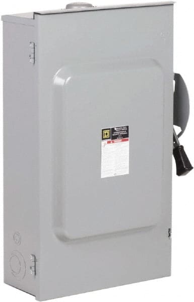 Square D - 200 Amp, 240 VAC, 2 Pole Fused Safety Switch - NEMA 3R, 15 hp at 240 VAC (Single Phase), 60 hp at 240 VAC (Triple Phase), DPST Contact Form - Exact Tooling