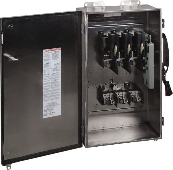 Square D - 200 Amp, 600 VAC/VDC, 3 Pole Nonfused Safety Switch - NEMA 12, 3, 3R, 4 & 4X, 50 hp at 600 VAC, 50 hp at 600 VDC (Single Phase), 150 hp at 600 VAC, 50 hp at 600 VDC (Triple Phase), ST Contact Form - Exact Tooling