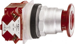 Schneider Electric - 30mm Mount Hole, Extended Mushroom Head, Pushbutton Switch with Contact Block - Round, Red Pushbutton, Maintained (MA) - Exact Tooling