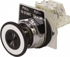 Schneider Electric - 30mm Mount Hole, Extended Mushroom Head, Pushbutton Switch with Contact Block - Round, Black Pushbutton, Maintained (MA) - Exact Tooling