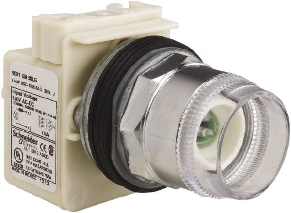 Schneider Electric - 1.18 Inch Mount Hole, Extended Straight, Pushbutton Switch Only - Round, Green Pushbutton, Illuminated, Momentary (MO), Weatherproof, Dust and Oil Resistant - Exact Tooling