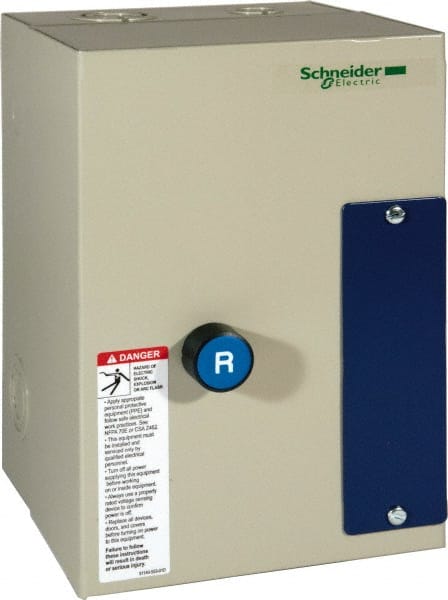 Schneider Electric - 3 Pole, 12 Amp, 24 Coil VAC, Nonreversible Enclosed IEC Motor Starter - 1 Phase Hp: 0.5 at 120 VAC, 2 at 240 VAC, 3 Phase Hp: 10 at 575 VAC, 3 at 208 VAC, 3 at 230 VAC, 7.5 at 460 VAC - Exact Tooling