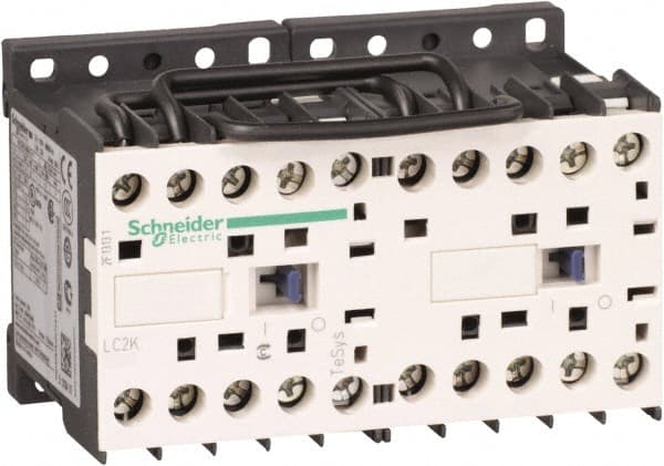 Schneider Electric - 3 Pole, 120 Coil VAC at 50/60 Hz, 12 Amp at 440 VAC, 16 Amp at 690 VAC and 20 Amp at 440 VAC, Reversible IEC Contactor - BS 5424, CSA, IEC 60947, NF C 63-110, RoHS Compliant, UL Listed, VDE 0660 - Exact Tooling