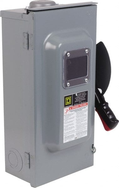 Square D - 60 Amp, 600 V, 3 Pole Nonfused Safety Switch - NEMA 3R, 1 & 3 Phase, 30 hp at 600 VAC (Single Phase), 60 hp at 60 VAC (Triple Phase), 3PST Contact Form - Exact Tooling