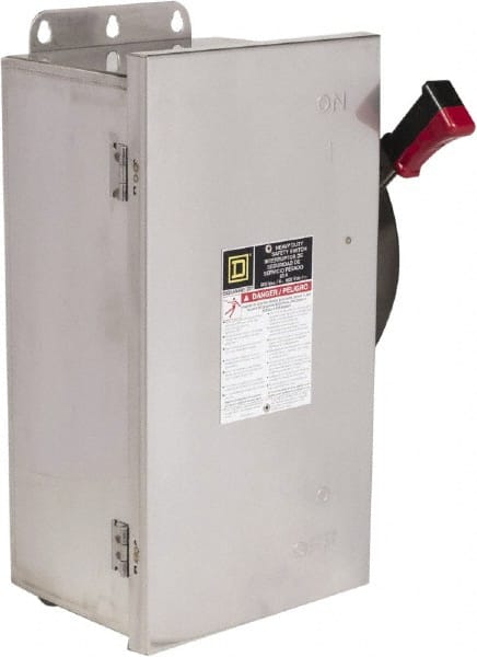 Square D - 60 Amp, 600 VAC/VDC, 3 Pole Nonfused Safety Switch - NEMA 12, 3, 3R, 4 & 4X, 30 hp at 600 VAC (Single Phase), 60 hp at 600 VAC, 30 hp at 600 VDC (Triple Phase), 3PST Contact Form - Exact Tooling