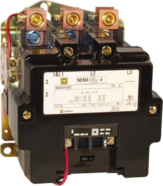 Square D - 2 Pole, 440 Coil VAC at 50 Hz and 480 Coil VAC at 60 Hz, 135 Amp NEMA Contactor - Open Enclosure, 50 Hz at 440 VAC and 60 Hz at 480 VAC - Exact Tooling