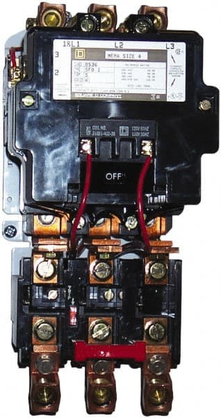 Square D - 208 Coil VAC at 60 Hz, 135 Amp, NEMA Size 4, Nonreversible Open Enclosure NEMA Motor Starter - 3 Phase hp: 100 at 460 VAC, 100 at 575 VAC, 40 at 200 VAC, 50 at 230 VAC - Exact Tooling