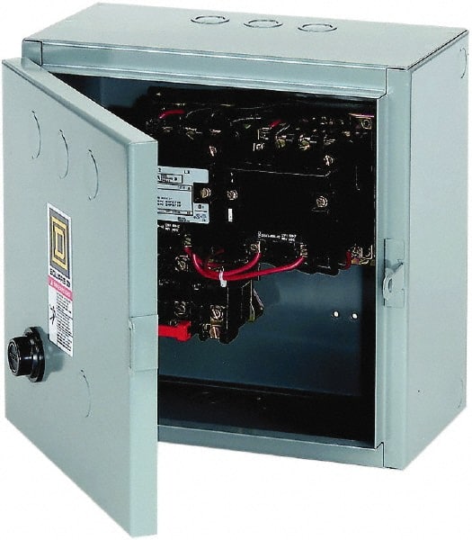 Square D - 110 Coil VAC at 50 Hz, 120 Coil VAC at 60 Hz, 27 Amp, NEMA Size 1, Reversible Enclosed Enclosure NEMA Motor Starter - 3 Phase hp: 10 at 460 VAC, 10 at 575 VAC, 7-1/2 at 200 VAC, 7-1/2 at 230 VAC, 1 Enclosure Rating - Exact Tooling