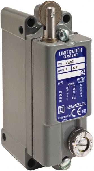 Square D - SPDT, NC/NO, 600 VAC, Screw Terminal, Roller Plunger Actuator, General Purpose Limit Switch - 1, 2, 4, 12, 13 NEMA Rating, IP65 IPR Rating, Surface Mount - Exact Tooling