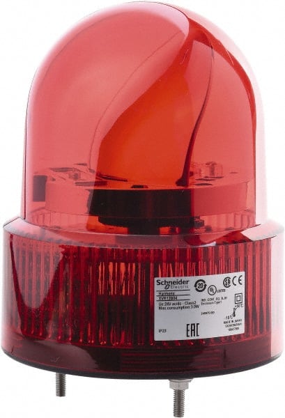 Schneider Electric - Red LED Flashing Rotating Mirror with Buzzer - 50 to 90 dB, Screw Mount, IP23, 12 VAC/VDC, 14 to 122°F - Exact Tooling