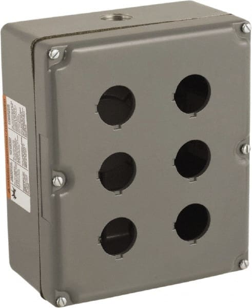Schneider Electric - 6 Hole, 30mm Hole Diameter, Zinc Alloy Pushbutton Switch Enclosure - 3, 4, 13 NEMA Rated - Exact Tooling
