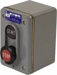 Schneider Electric - 2 Operator, Flush Pushbutton, Mushroom Head Control Station - Start, Stop (Legend), Momentary Switch, NO/NC Contact, NEMA 1, 4 - Exact Tooling