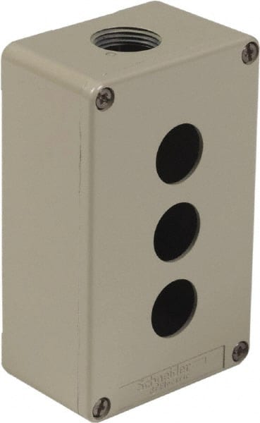 Schneider Electric - 3 Hole, 1.18 Inch Hole Diameter, Zinc Alloy Pushbutton Switch Enclosure - 5.12 Inch High x 3.15 Inch Wide x 2.03 Inch Deep, 4, 13 NEMA Rated - Exact Tooling