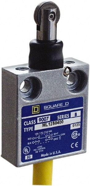 Square D - SPDT, NC/NO, 240 VAC, Prewired Terminal, Roller Plunger Actuator, General Purpose Limit Switch - 1, 2, 4, 6, 6P NEMA Rating, IP67 IPR Rating, 80 Ounce Operating Force - Exact Tooling