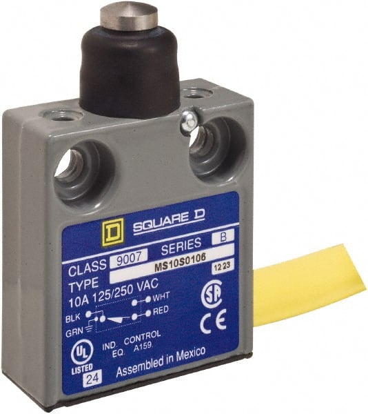 Square D - SPDT, NC/NO, 240 VAC, Prewired Terminal, Plunger Actuator, General Purpose Limit Switch - 1, 2, 4, 6, 6P NEMA Rating, IP67 IPR Rating, 80 Ounce Operating Force - Exact Tooling