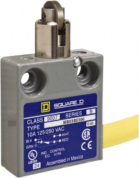 Square D - SPDT, NC/NO, 240 VAC, Prewired Terminal, Roller Plunger Actuator, General Purpose Limit Switch - 1, 2, 4, 6, 6P NEMA Rating, IP67 IPR Rating, 80 Ounce Operating Force - Exact Tooling