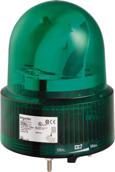Schneider Electric - Green LED Flashing Rotating Mirror with Buzzer - 50 to 90 dB, Screw Mount, IP23, 12 VAC/VDC, 14 to 122°F - Exact Tooling
